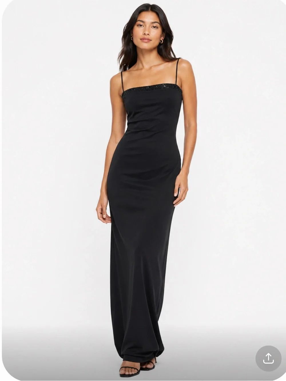 CASANDRA STONE Vintage 90's Classic Black Slip Maxi Minimalist Evening Dress